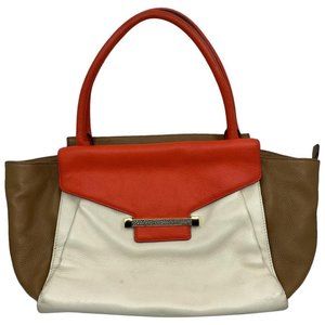 Vince Camuto Cream Brown Red Leather Shoulder Bag